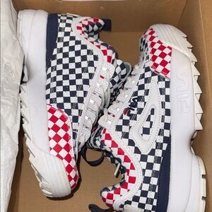 Fila Checkerboard Sneakers in Red, Navy & White